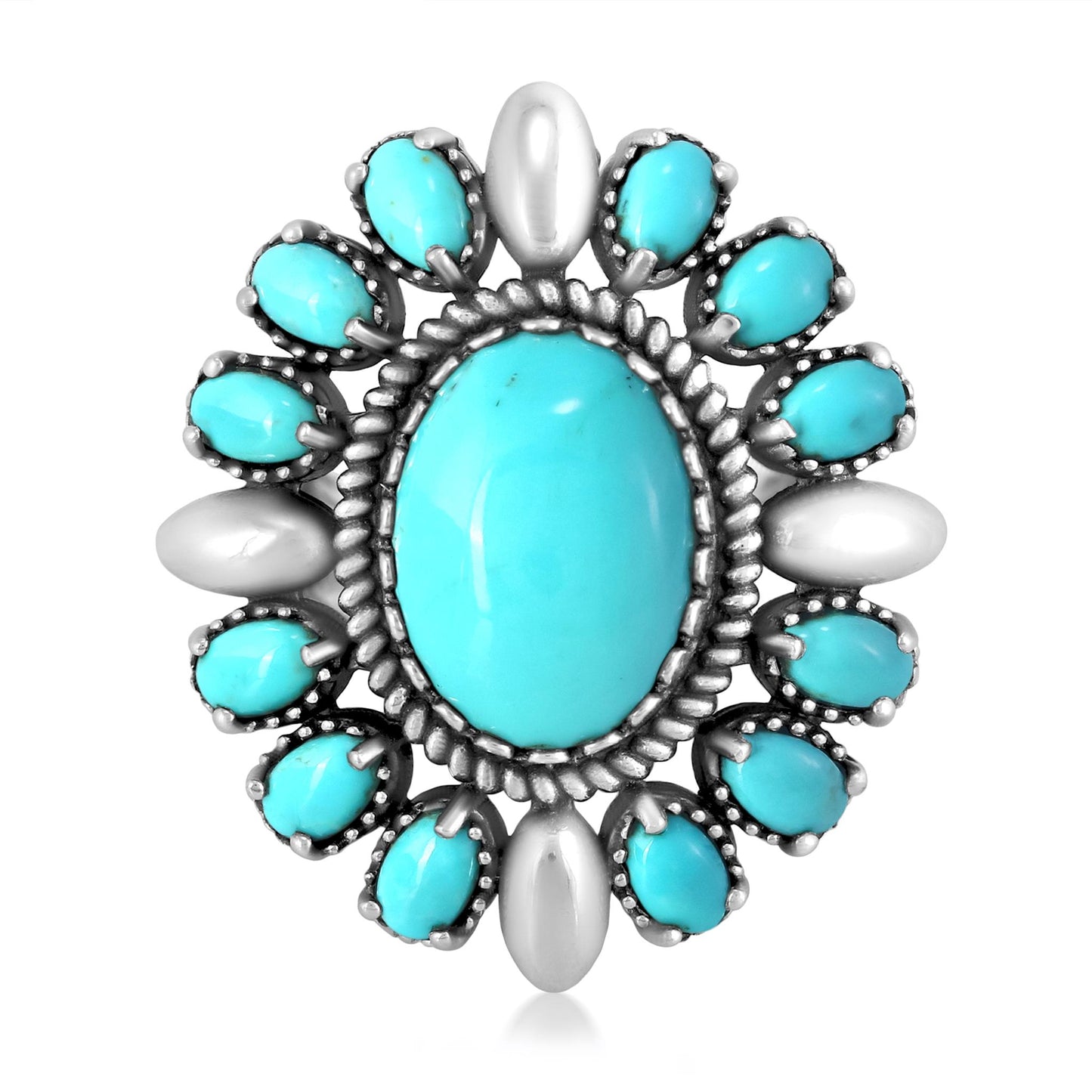 EXCLUSIVELY YOURS! Sterling Silver Kingman Turquoise Oval Floral Cluster Ring