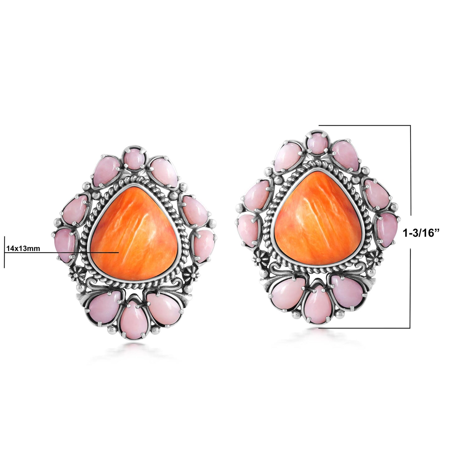 EXCLUSIVELY OURS! Sterling Silver Orange Spiny Oyster and Pink Opal Trillion, Pear and Oval Stud Earrings