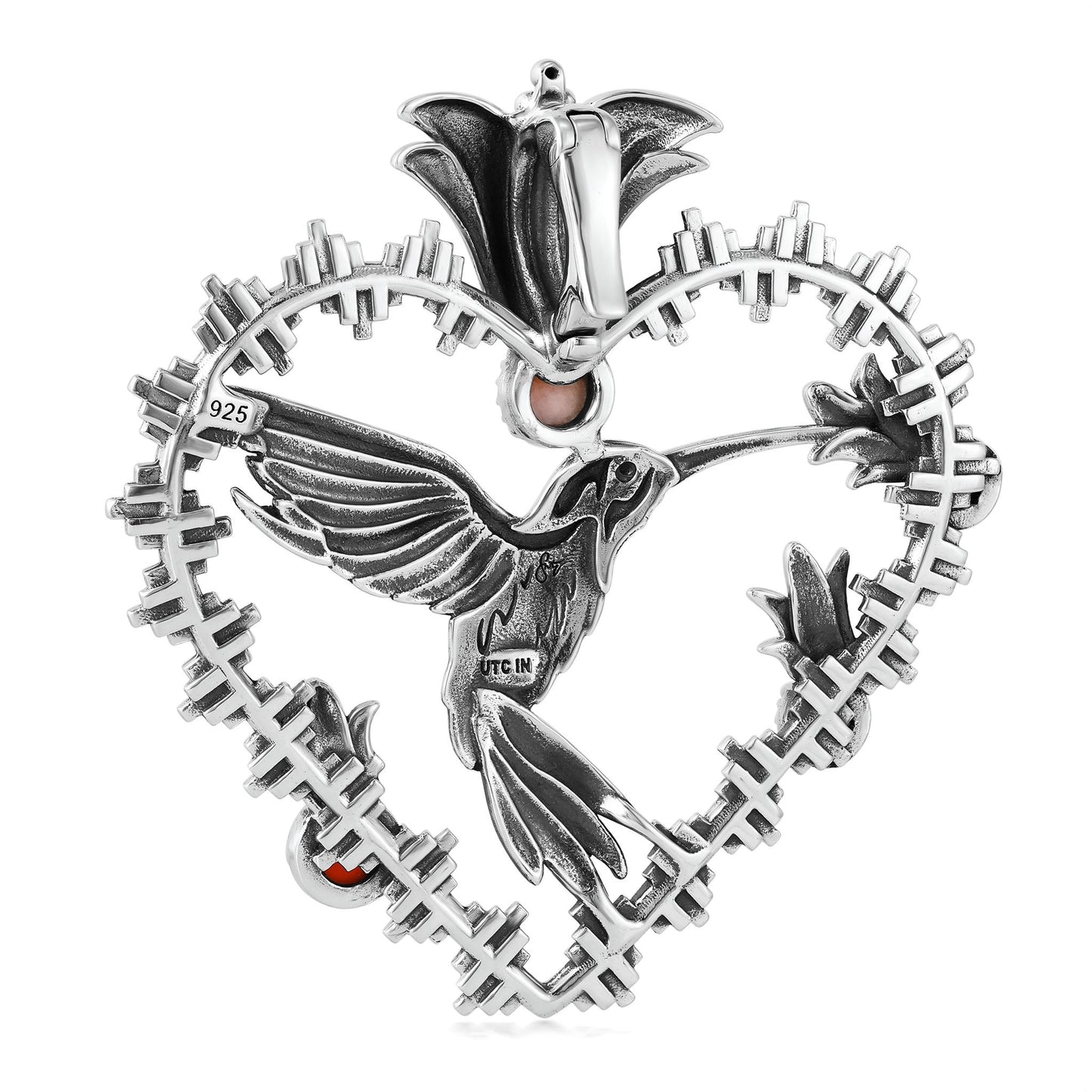 Sterling Silver Multi-Gemstone Fritz Casuse Heart Hummingbird Pendant Enhancer