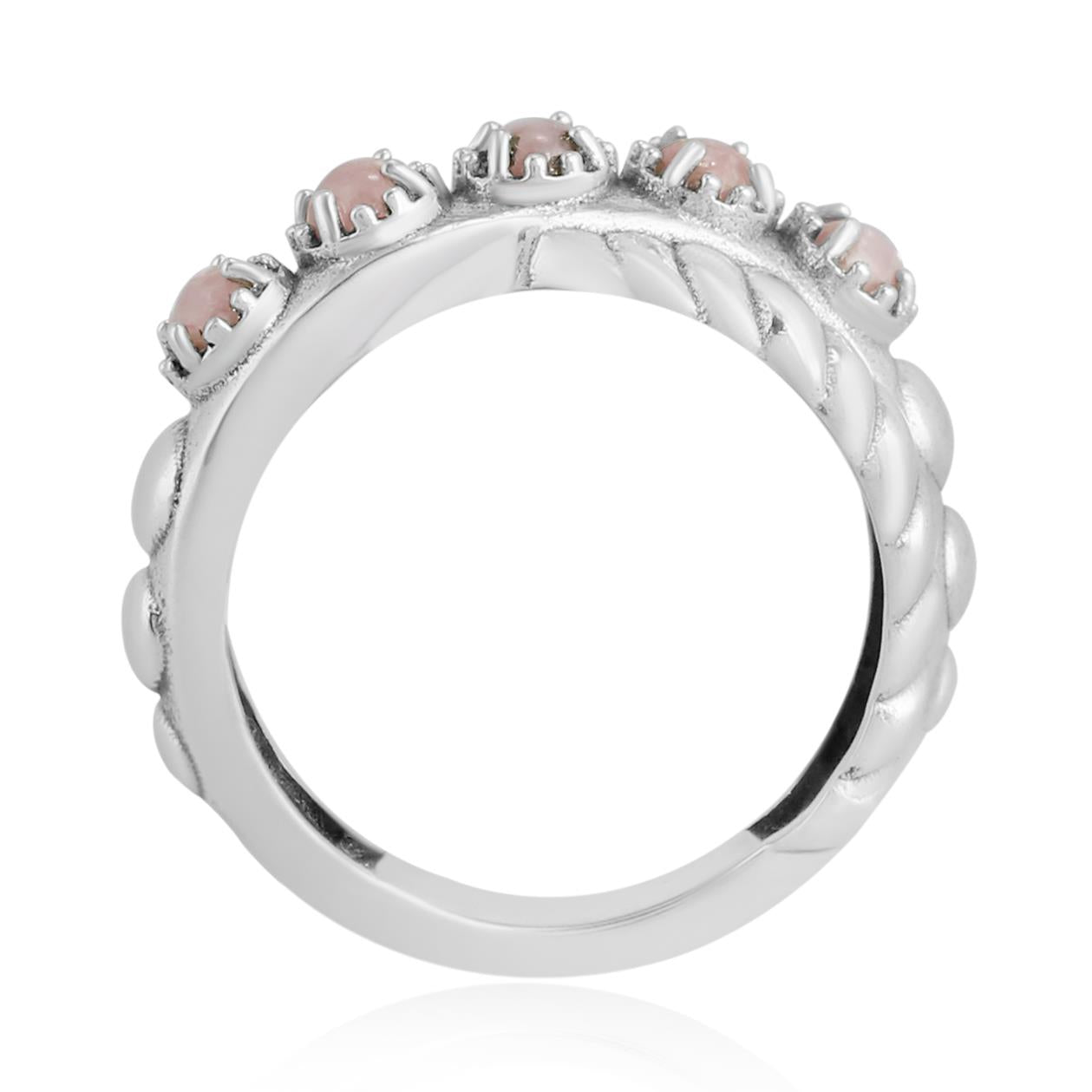 Sterling Silver Rhodochrosite Twist Band Ring