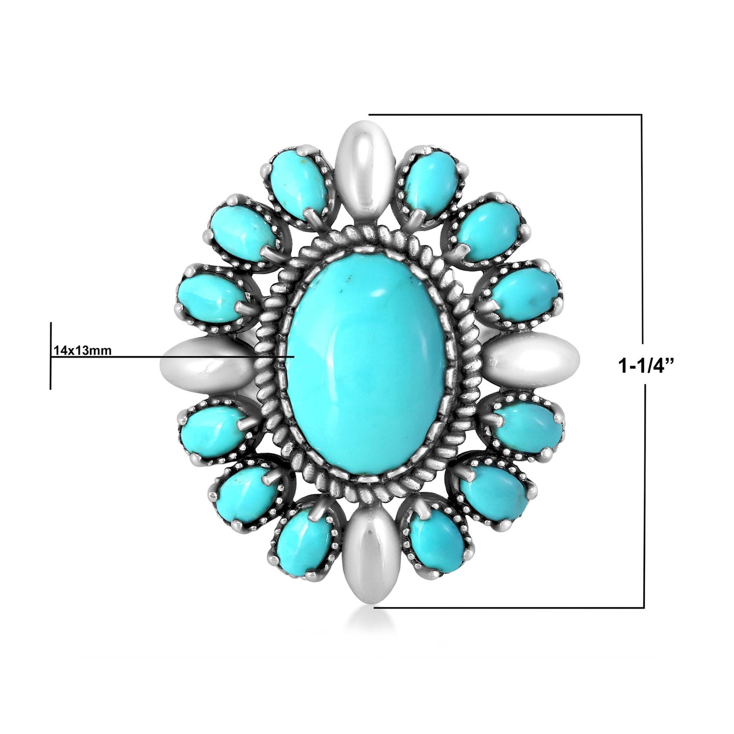 EXCLUSIVELY YOURS! Sterling Silver Kingman Turquoise Oval Floral Cluster Ring