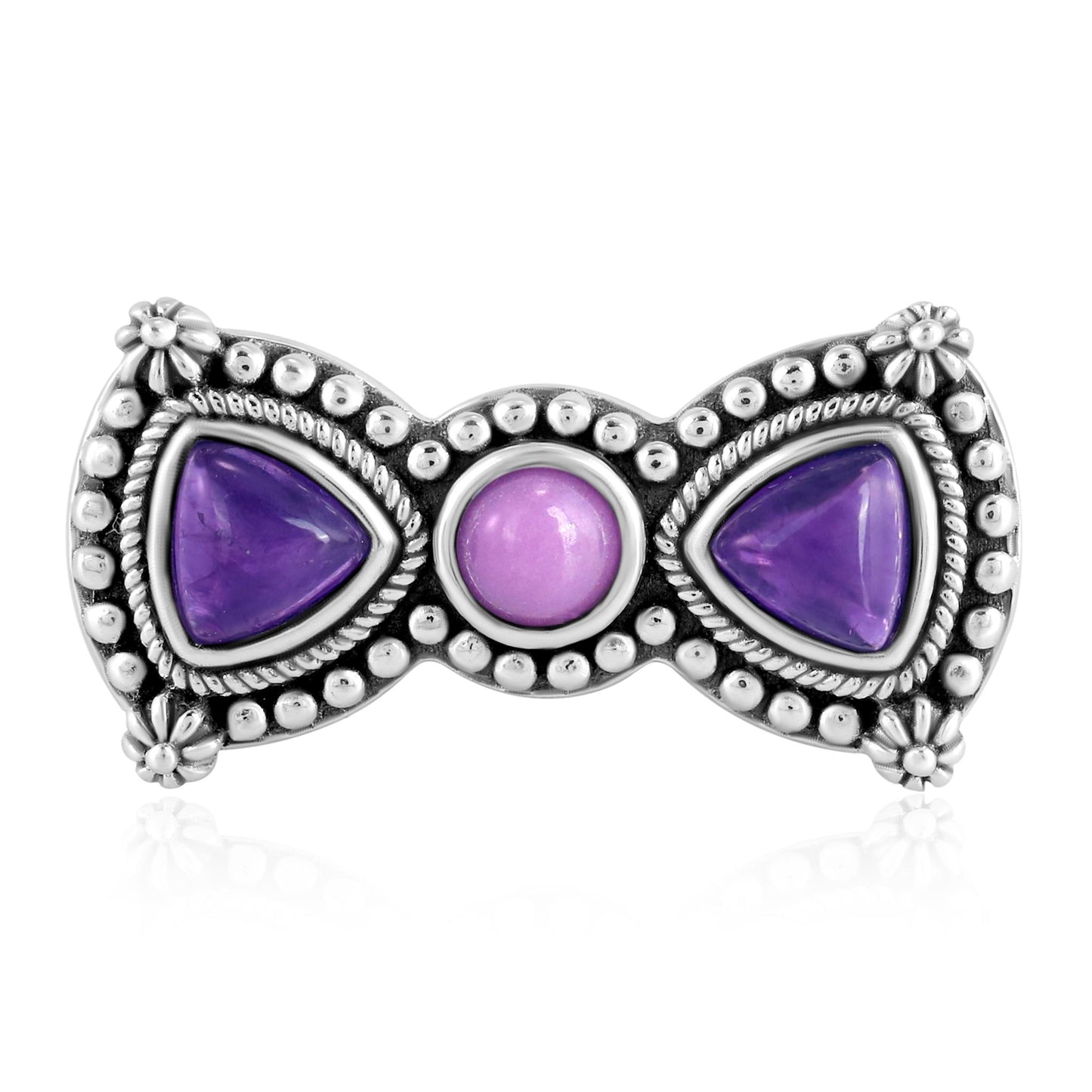 Sterling Silver Amethyst and Phosphosiderite Bow Tie Ring