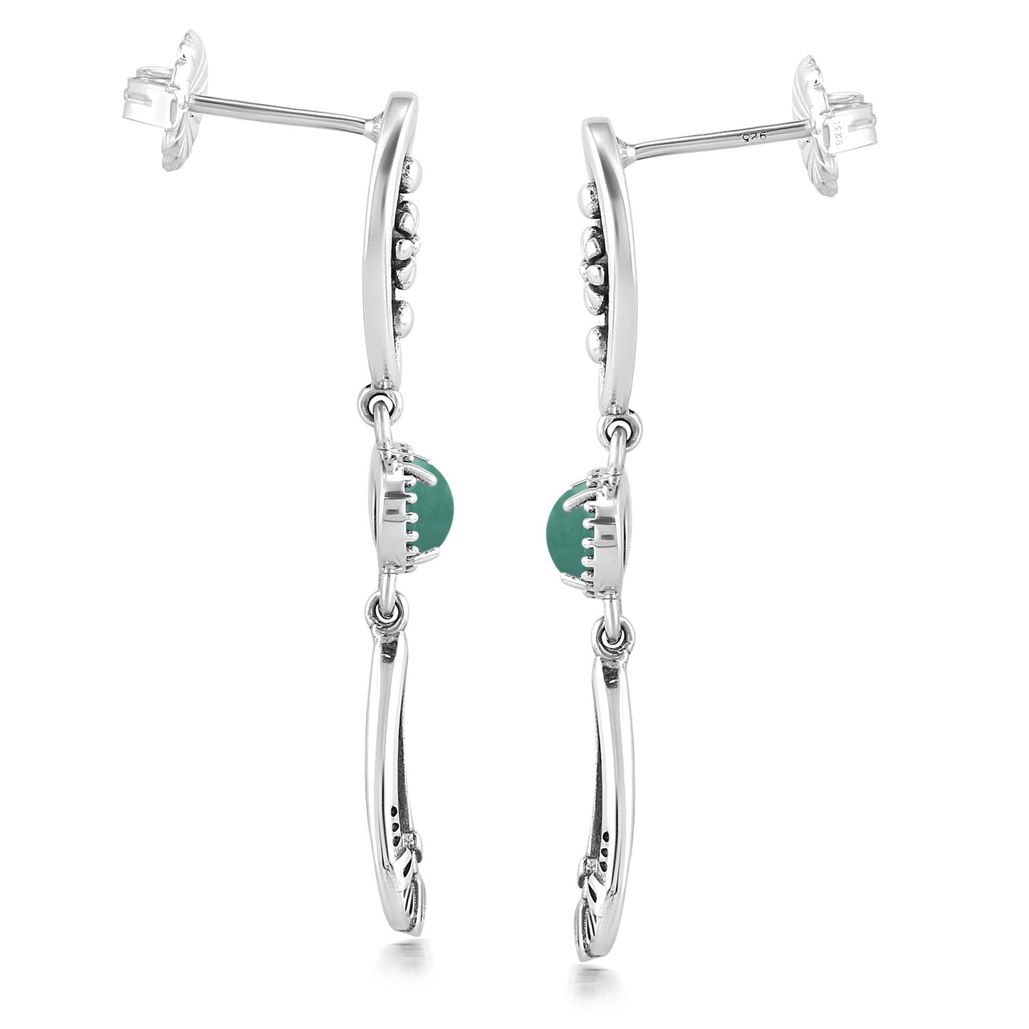 Sterling Silver Green Turqoise Teardrop Double Loop Gemstone Earrings