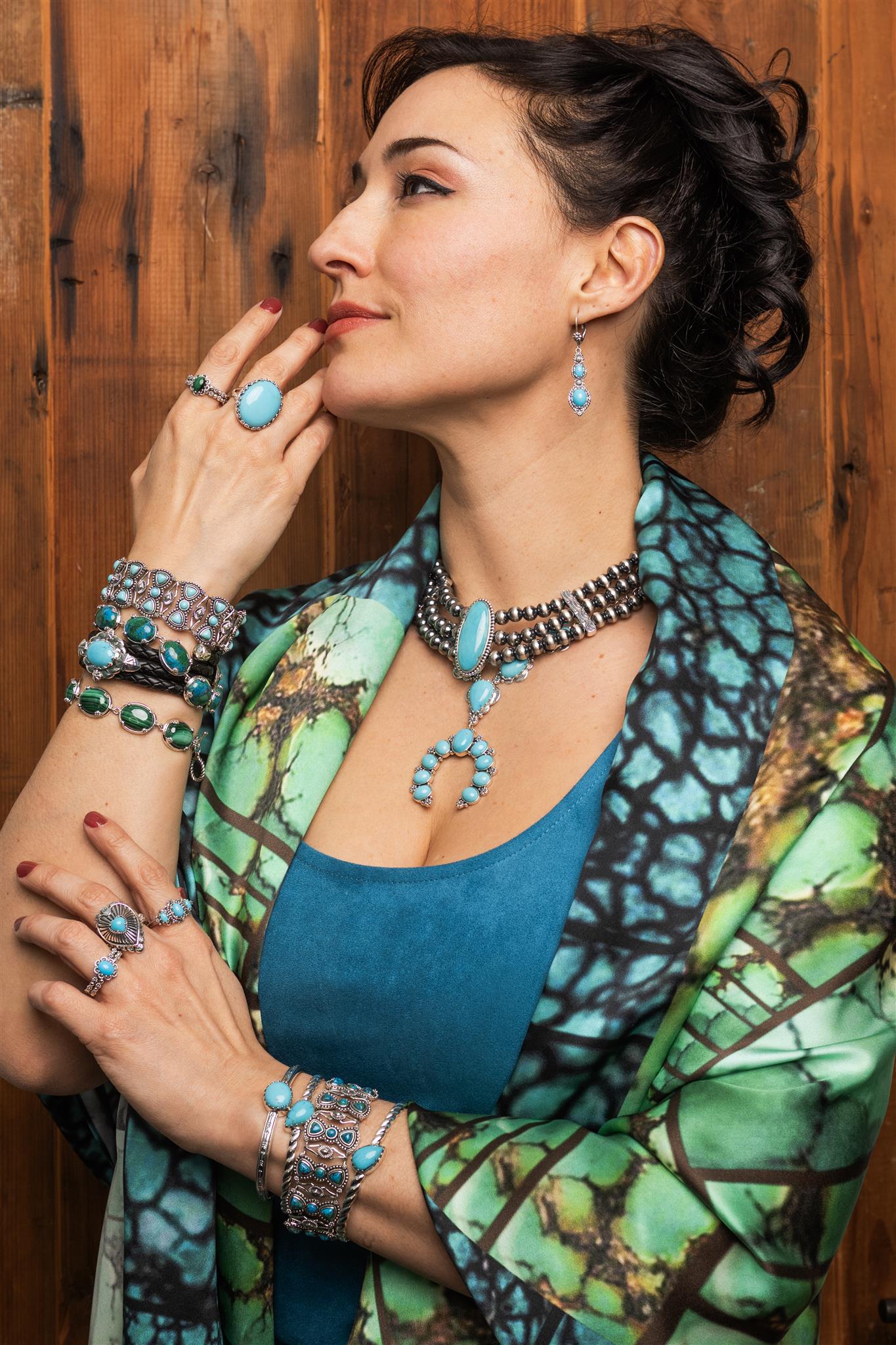 EXCLUSIVELY OURS! Sterling Silver Kingman Turquoise Round and Trillion Cut Link Bracelet, Sizes Small to Large