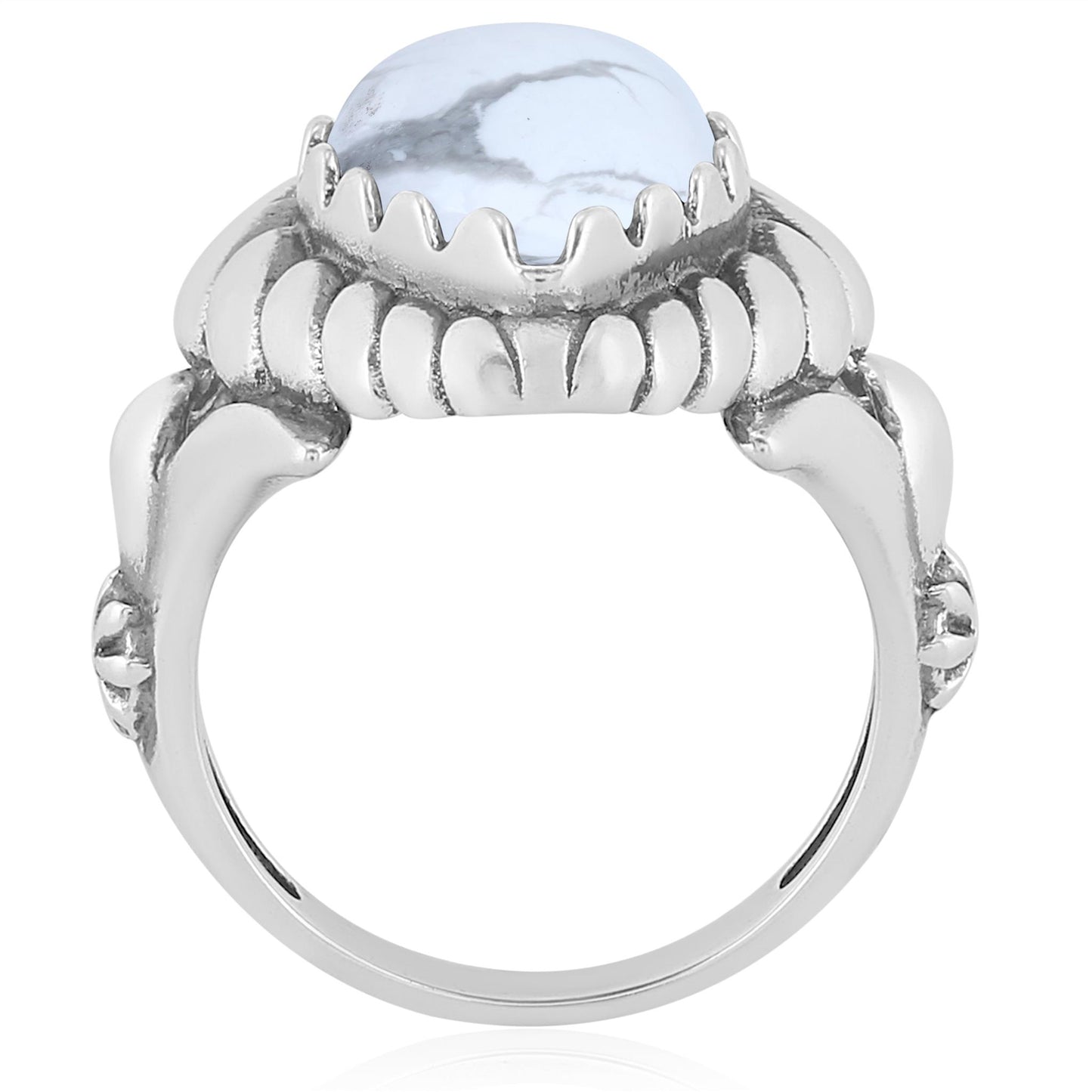 Sterling Silver White Howlite Pear Cut Rope Ring