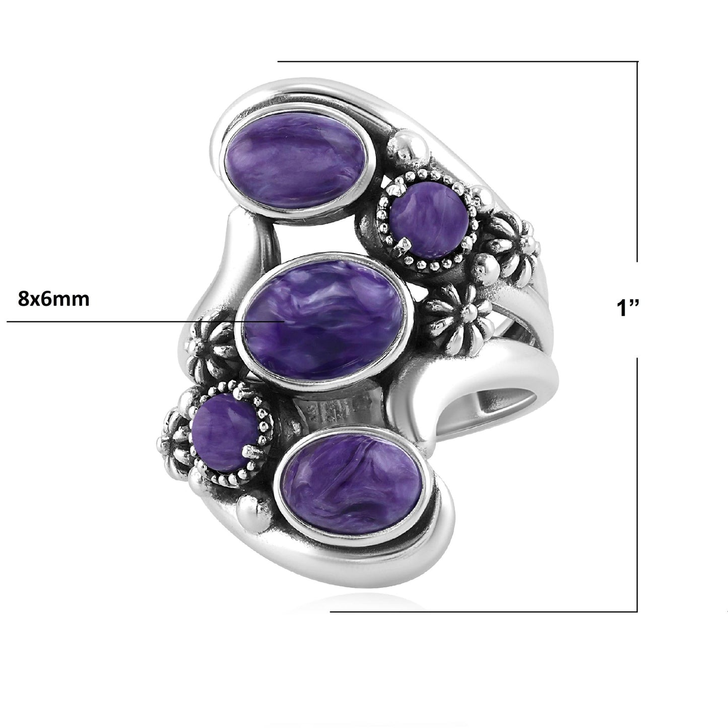 Sterling Silver Charoite Freeform Bypass Ring