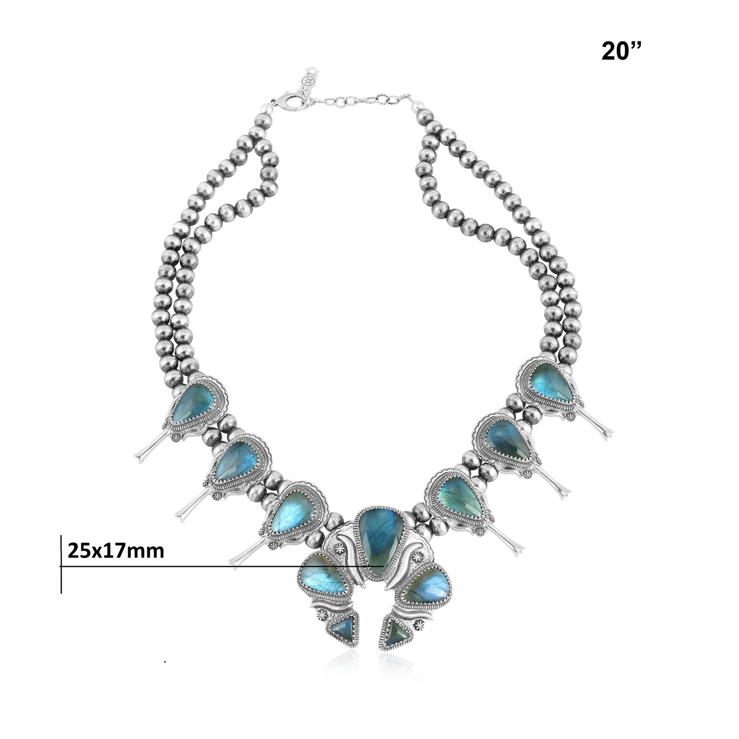 Sterling Silver Labradorite Large Naja Squash Blossom Necklace