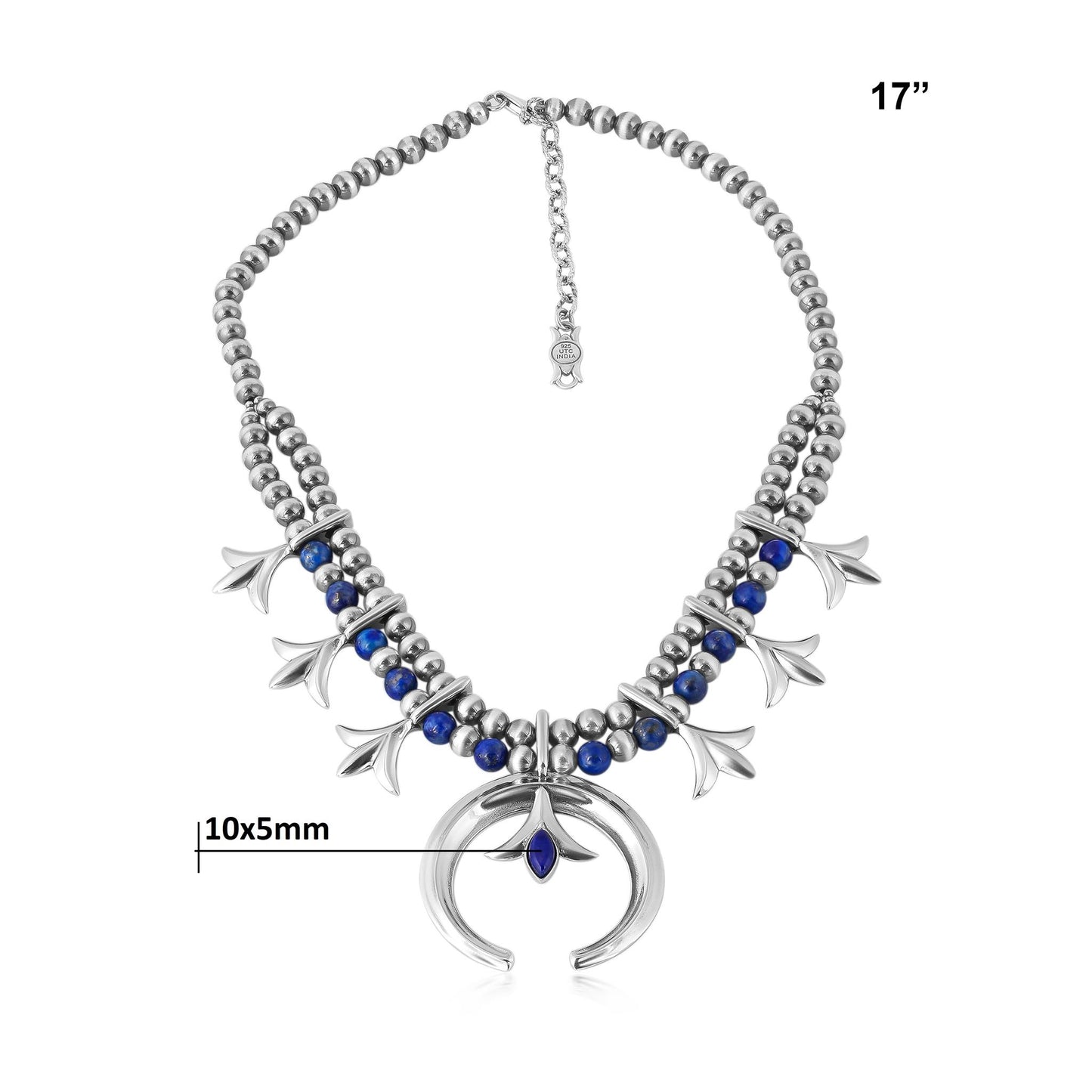 Sterling Silver Lapis Bead Squash Blossom Necklace