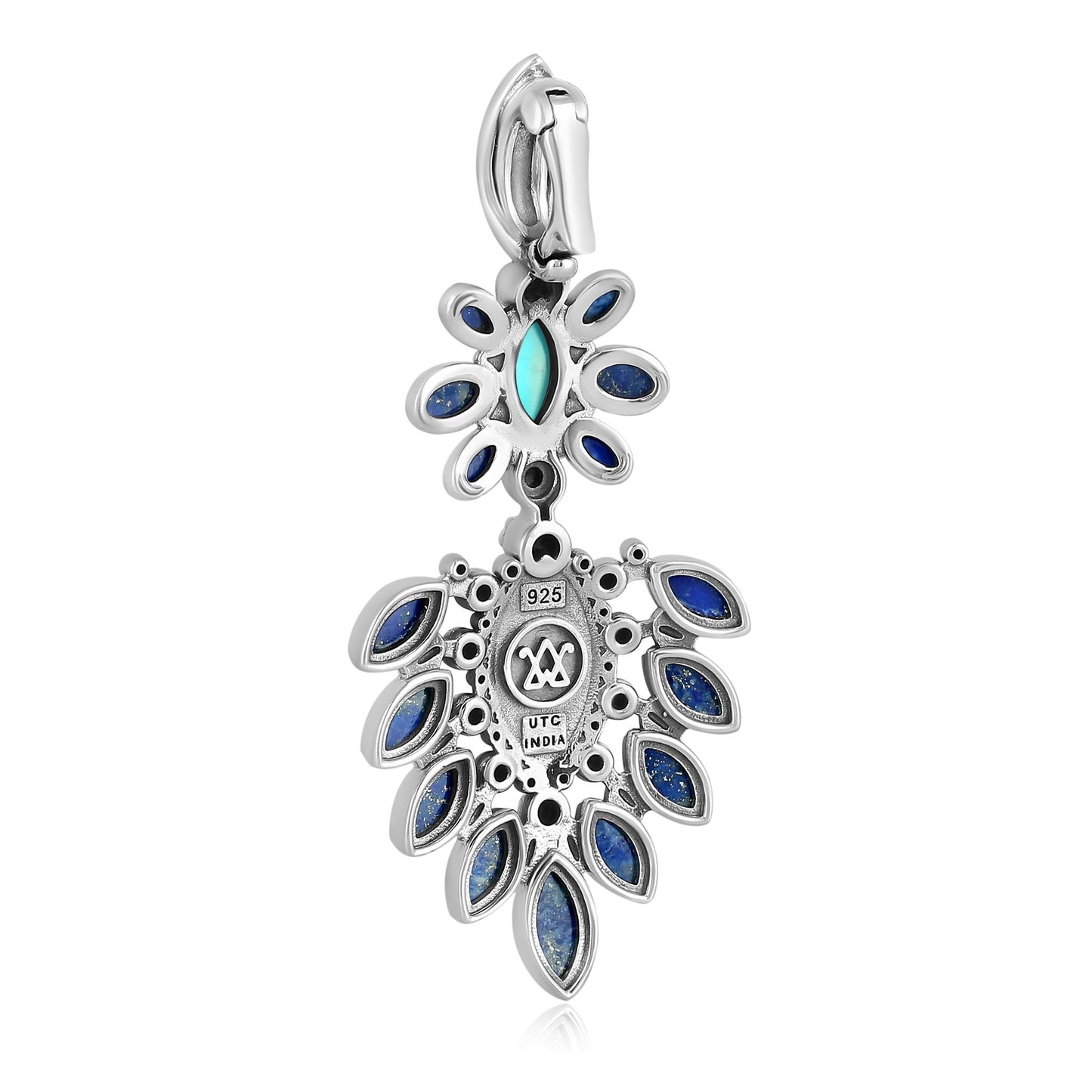 EXCLUSIVELY OURS! Sterling Silver Kingman Turquoise and Lapis Oval and Marquise Pendant Enhancer