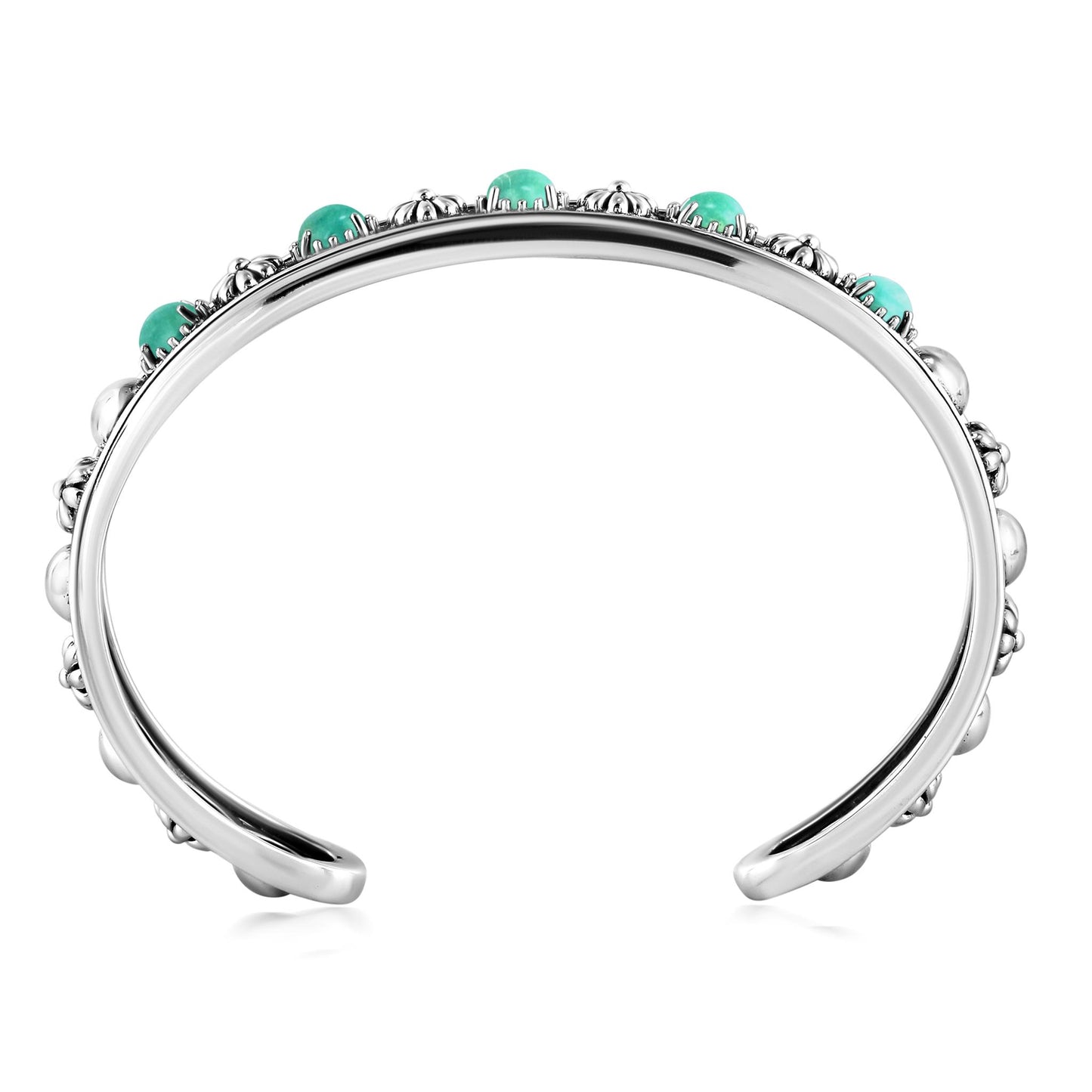 Sterling Silver Green Turquoise Concha Flower Narrow Cuff Bracelet