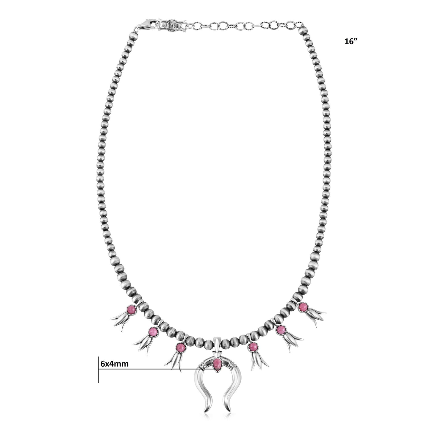 Sterling Silver Rhodonite Beaded Squash Blossom Necklace
