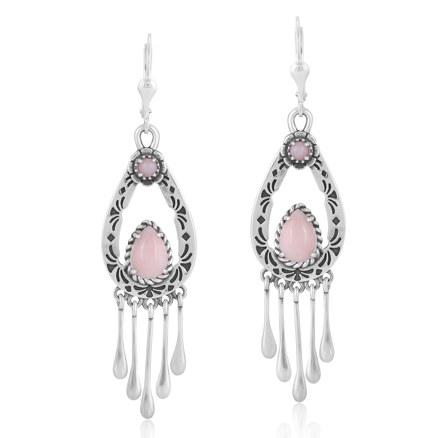 Sterling Silver Pink Opal Pear-Cut Lever Back Dangle Earrings