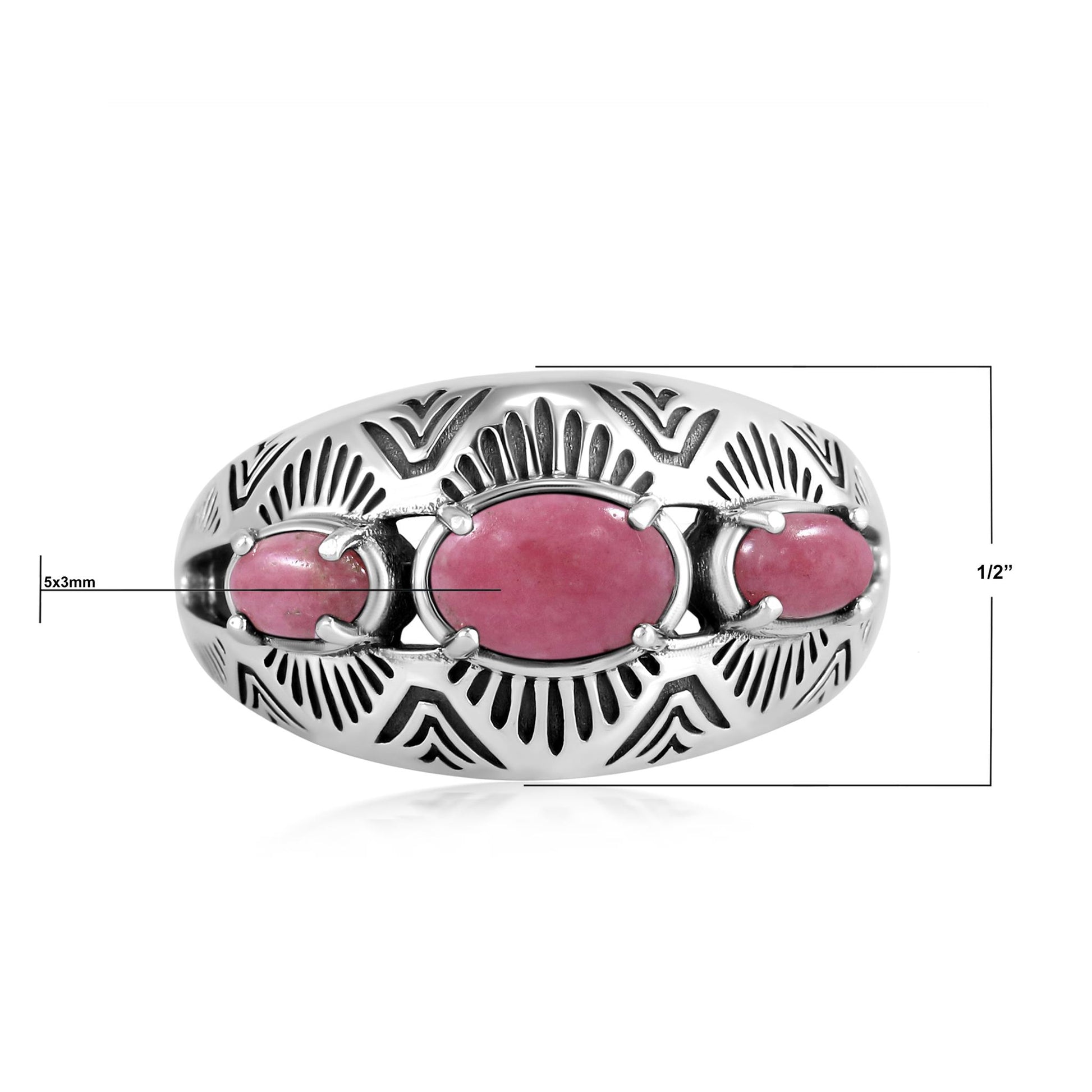 Sterling Silver Rhodonite 3-Stone Oval Band Ring