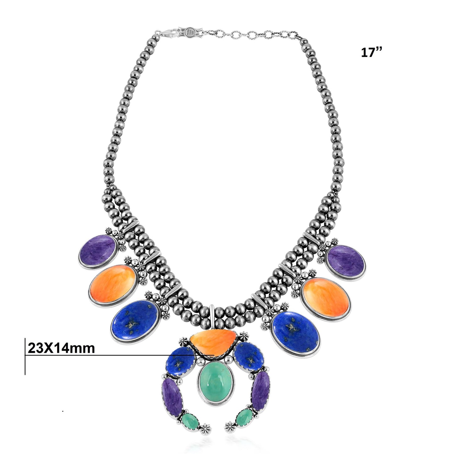 Sterling Silver Mutli-Gemstone Naja Squash Blossom Statement Necklace