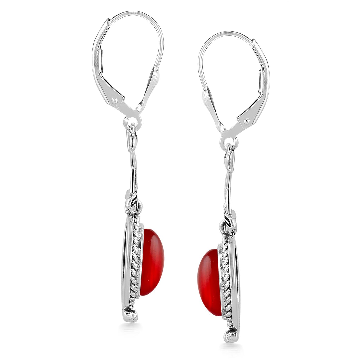 Sterling Silver Red Onyx Crossed Arrrow Drop and Dangle Earrings