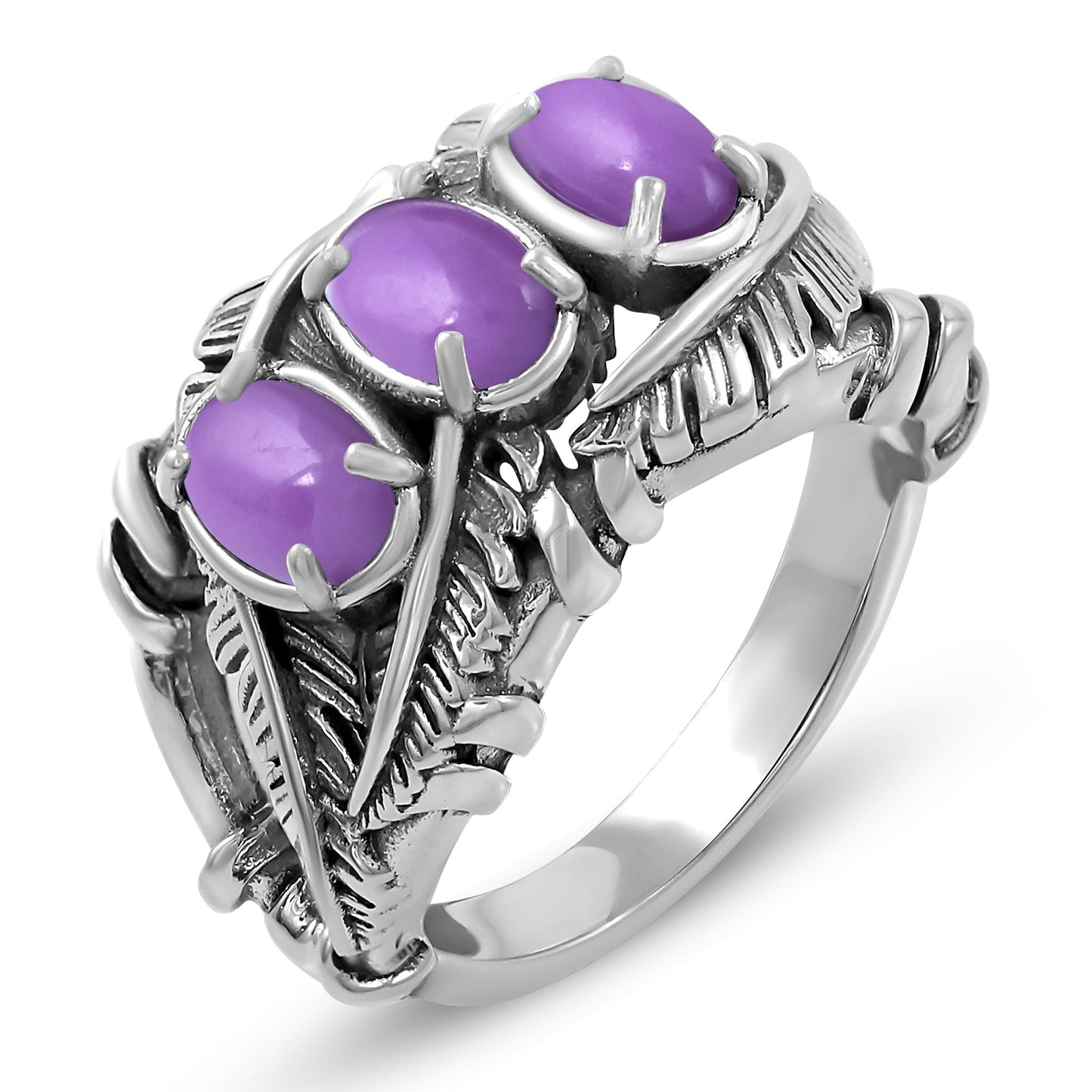Sterling Silver Phosphosiderite Three Stone Feather Ring