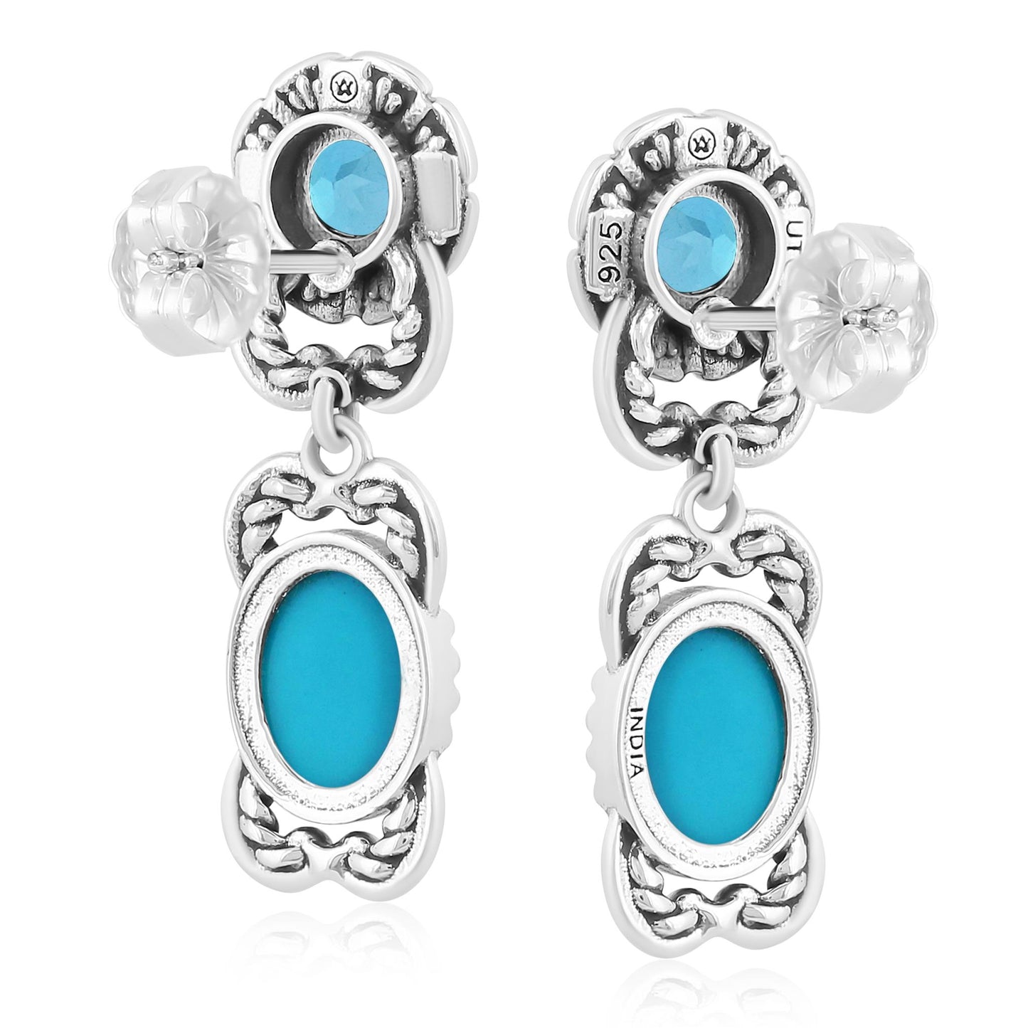 EXCLUSIVELY YOURS! Sterling Silver Sleeping Beauty Turquoise and Swiss Blue Topaz Desert Bloom Dangle Earrings