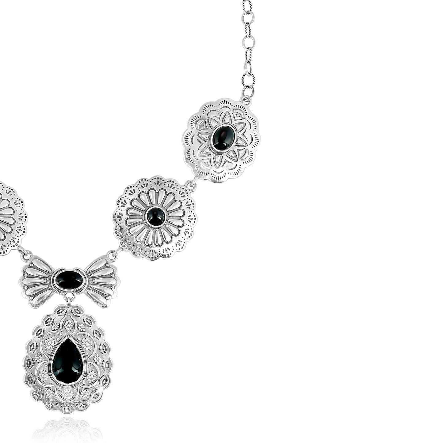 Sterling Silver Black Agate Concha Statement Necklace