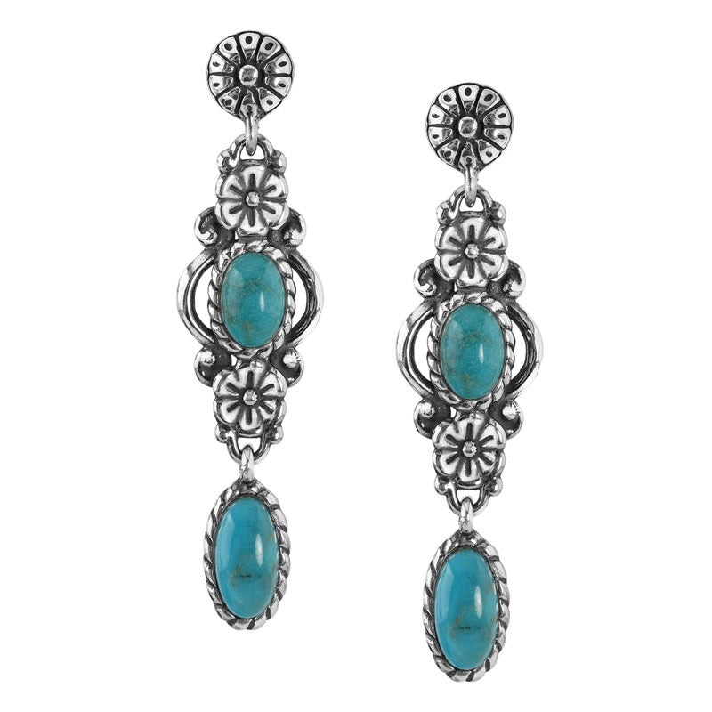 Sterling Silver Women’s Drop & Dangle Earrings Blue Turquoise Gemstone Floral Design