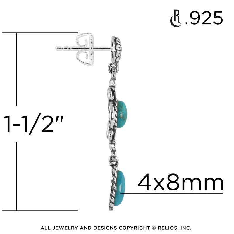 Sterling Silver Sleeping Beauty Turquoise Gemstone Floral Dangle Earrings