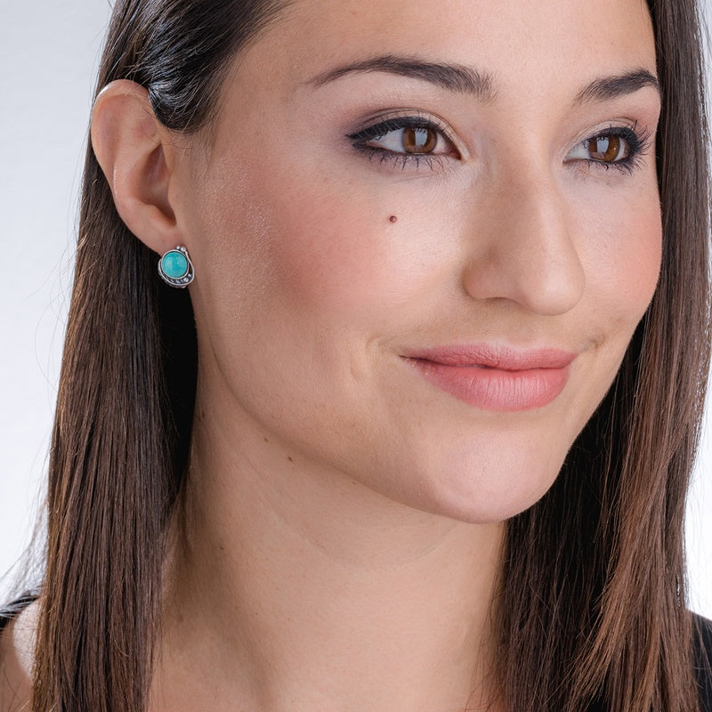 Sterling Silver Kingman Turquoise Leaf Button Earrings