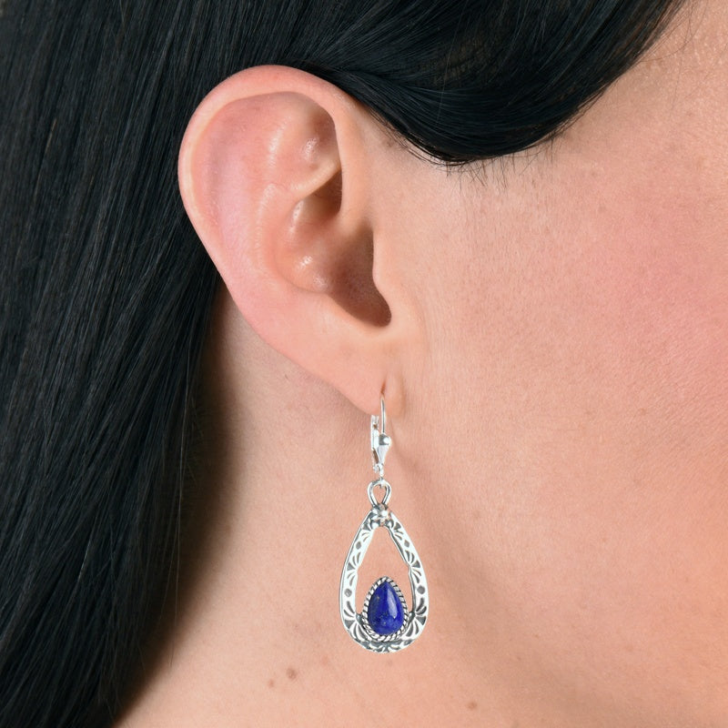 Sterling Silver Blue Lapis Gemstone Teardrop Earrings