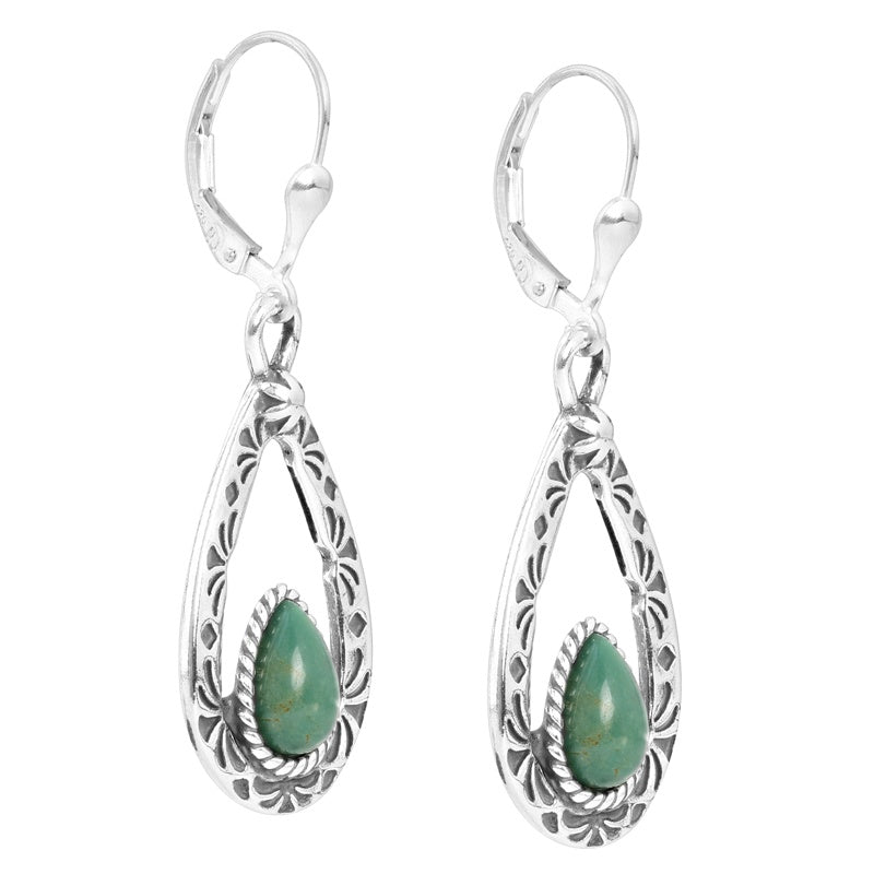 Sterling Silver Green Turquoise Gemstone Teardrop Dangle Earrings