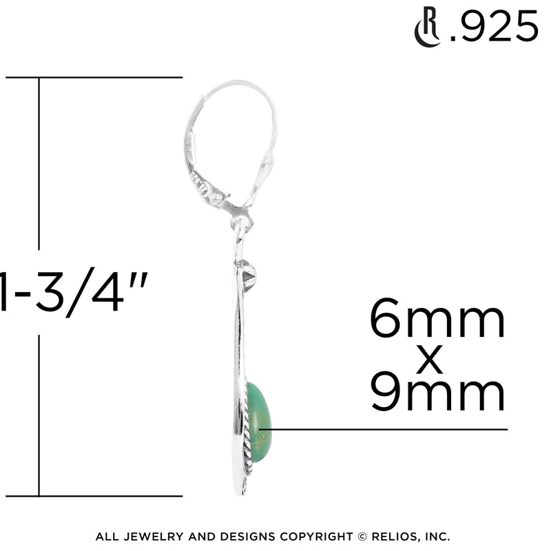 Sterling Silver Green Turquoise Gemstone Teardrop Dangle Earrings