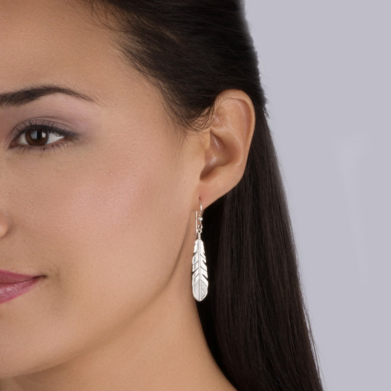 Sterling Silver Feather Dangle Earrings