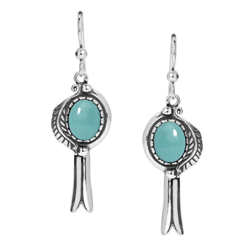 Sterling Silver Kingman Turquoise Gemstone Squash Blossom Dangle Earrings