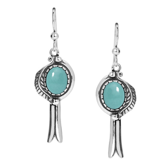 Sterling Silver Kingman Turquoise Gemstone Squash Blossom Dangle Earrings