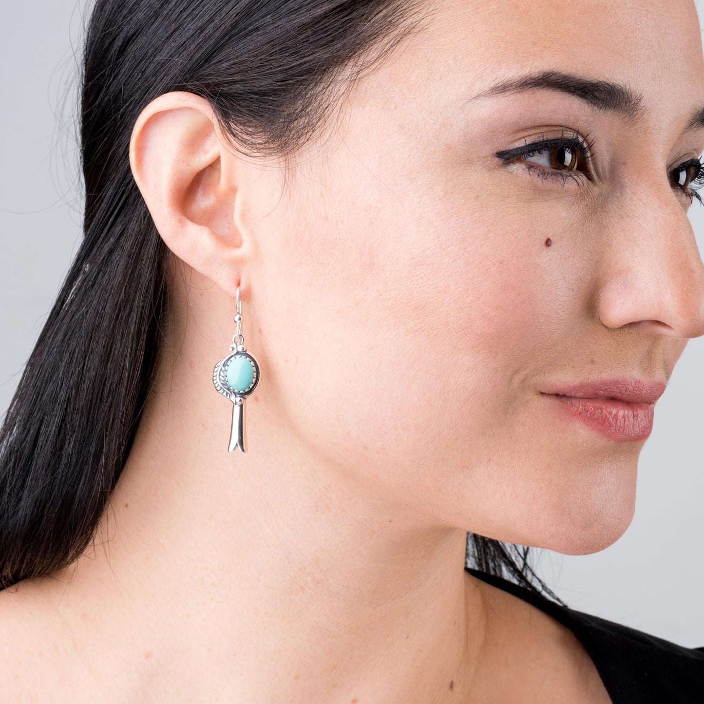 Sterling Silver Kingman Turquoise Gemstone Squash Blossom Dangle Earrings