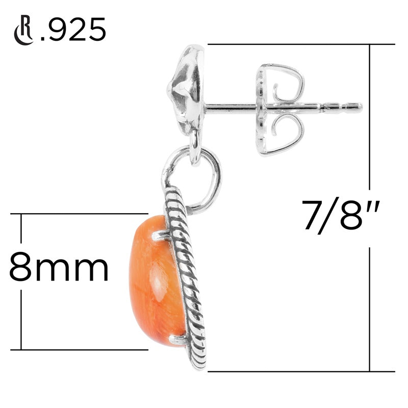 Sterling Silver Orange Spiny Oyster Gemstone Drop Earrings