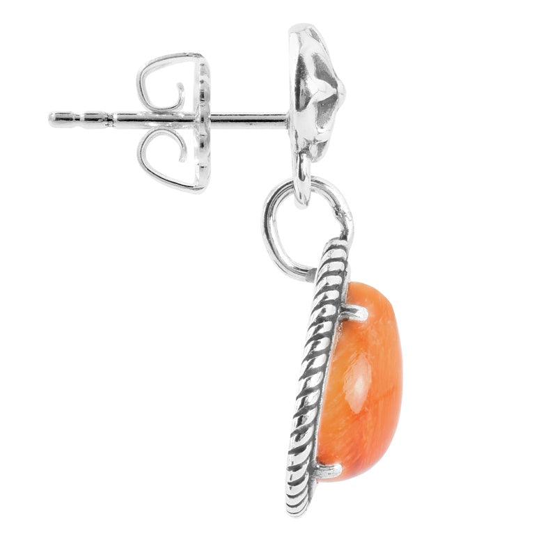 Sterling Silver Orange Spiny Oyster Gemstone Drop Earrings