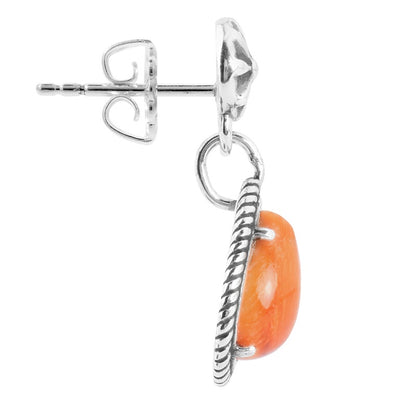 Sterling Silver Orange Spiny Oyster Gemstone Drop Earrings