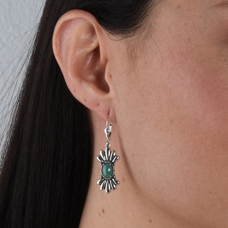 Sterling Silver Green Turquoise Gemstone Dangle Earrings