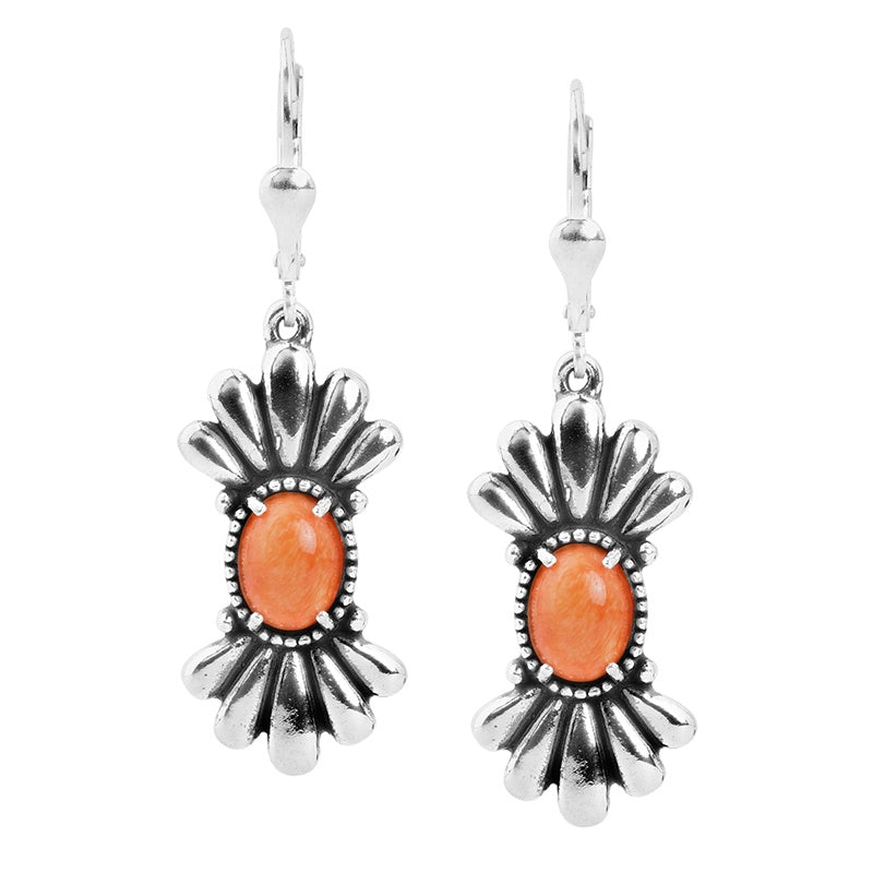 Sterling Silver Orange Spiny Oyster Gemstone Dangle Earrings