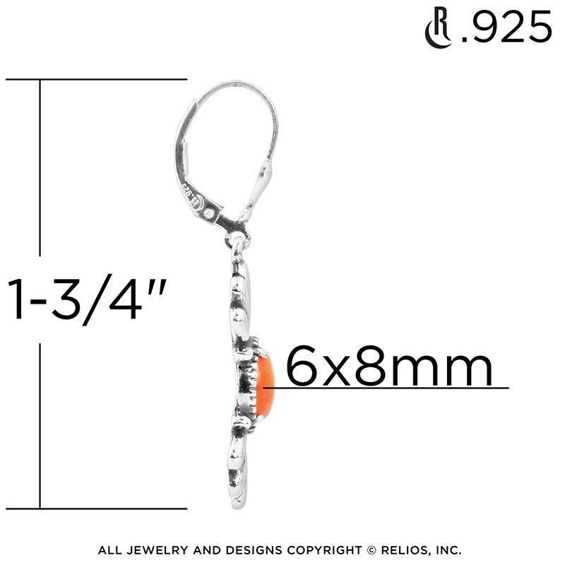 Sterling Silver Orange Spiny Oyster Gemstone Dangle Earrings