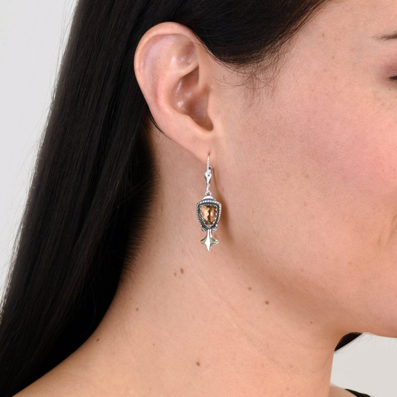 Sterling Silver Leopard Jasper Arrowhead Gemstone Squash Blossom Drop Earring