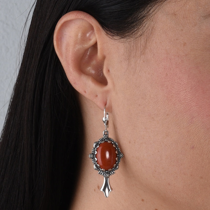 Sterling Silver Red Jasper Gemstone Squash Blossom Earrings