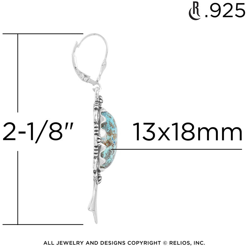 Sterling Silver Blue Green Chrysocolla Gemstone Squash Blossom Earrings