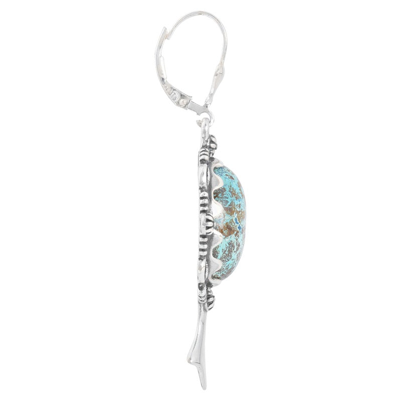 Sterling Silver Blue Green Chrysocolla Gemstone Squash Blossom Earrings
