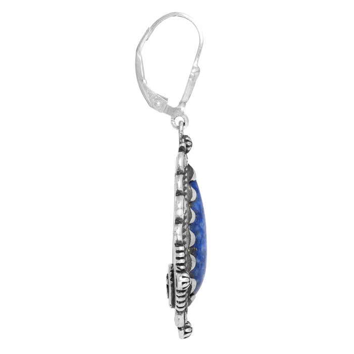 Sterling Silver Lapis Pear Shaped Gemstone Dangle Earrings