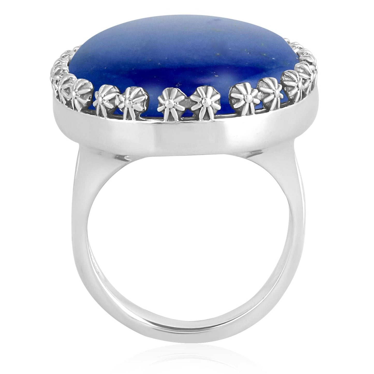 Sterling Silver Lapis Concha Flower Border Oval Cut Ring