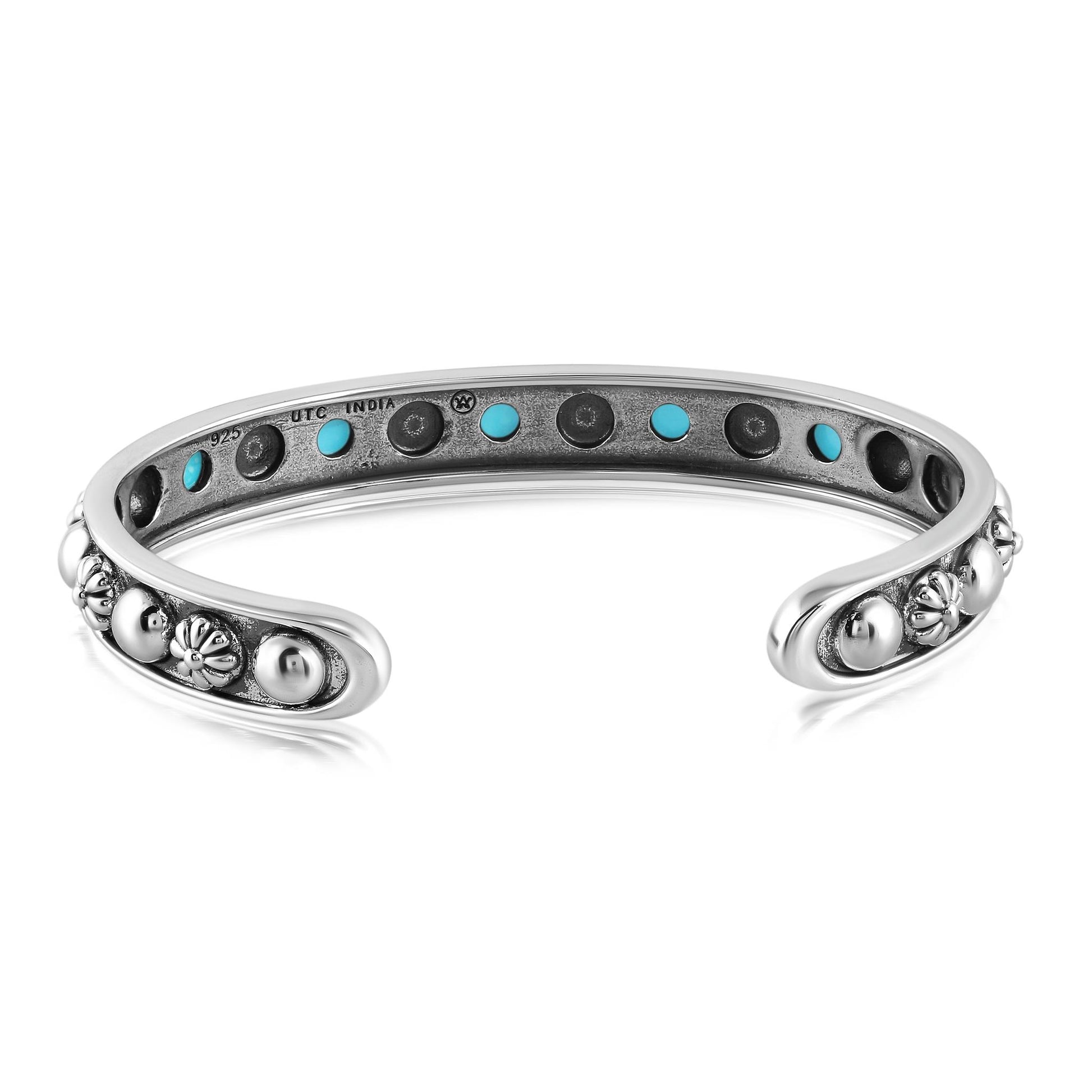 Sterling Silver Sleeping Beauty Turquoise Concha Flower Narrow Cuff Bracelet