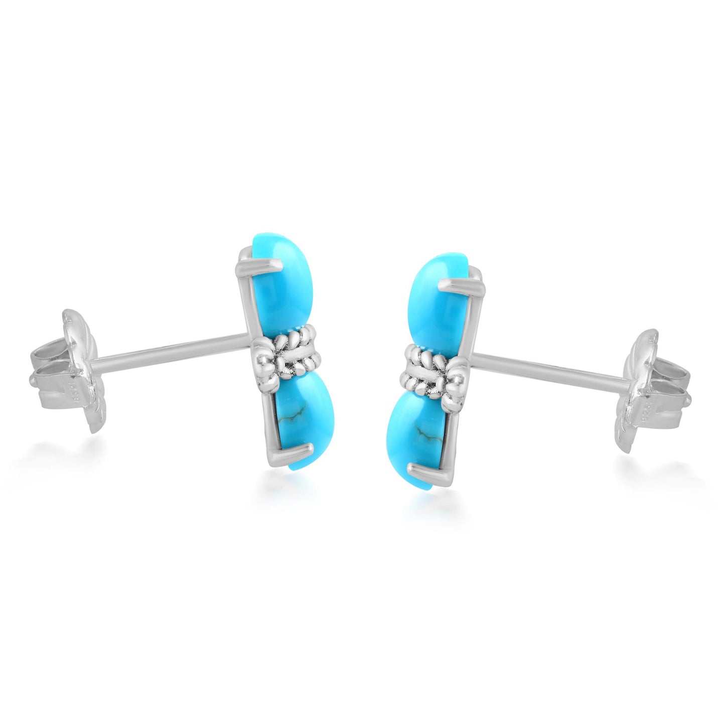Sterling Silver Round Sleeping Beauty Turquoise Concha Stud Earrings