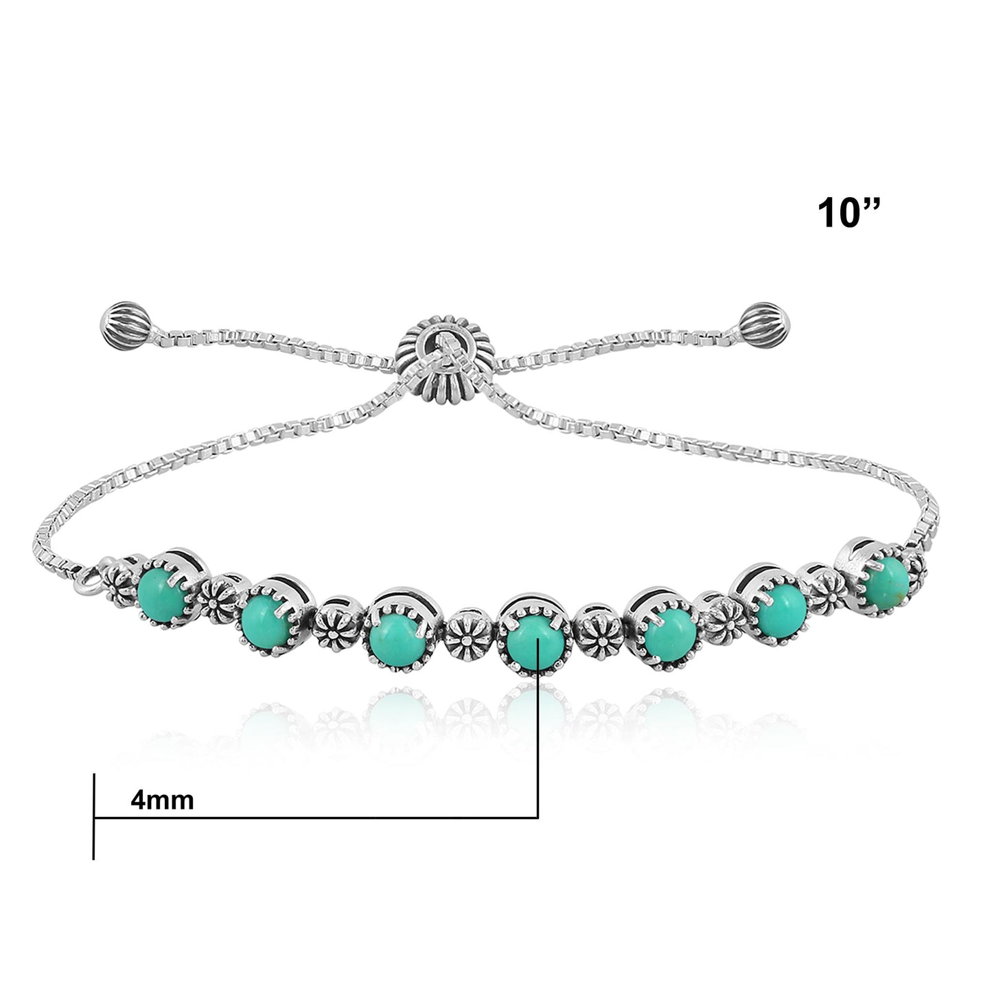 Sterling Silver Turquoise Adjustable Friendship Bracelet