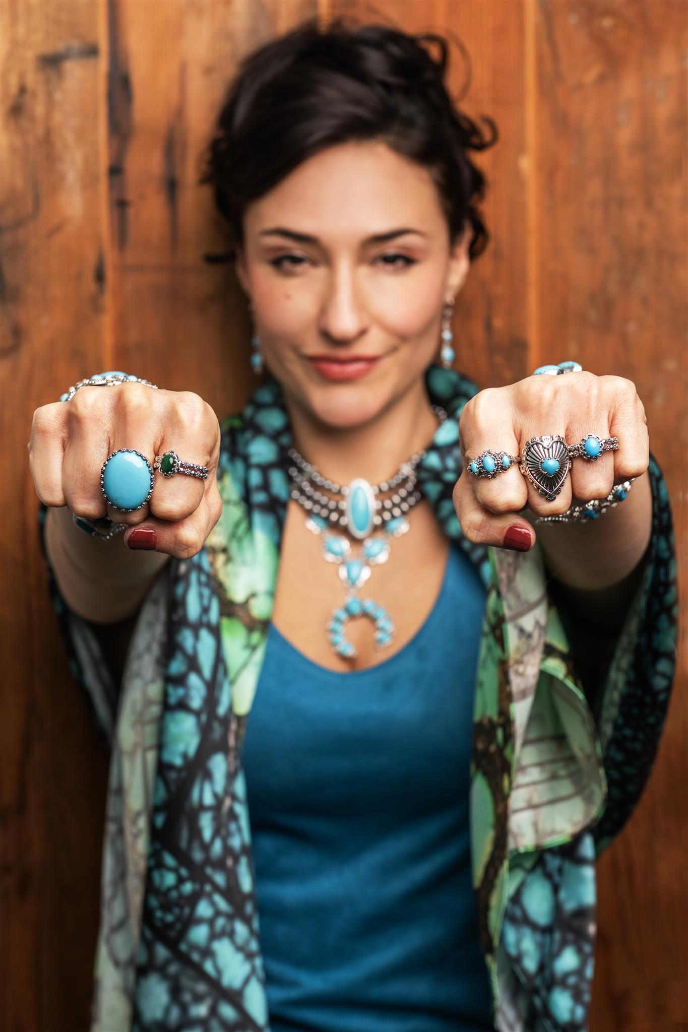 EXCLUSIVELY OURS! Sterling Silver Sleeping Beauty Turquoise Double Row Concha Flower Ring, Sizes 5 to 10