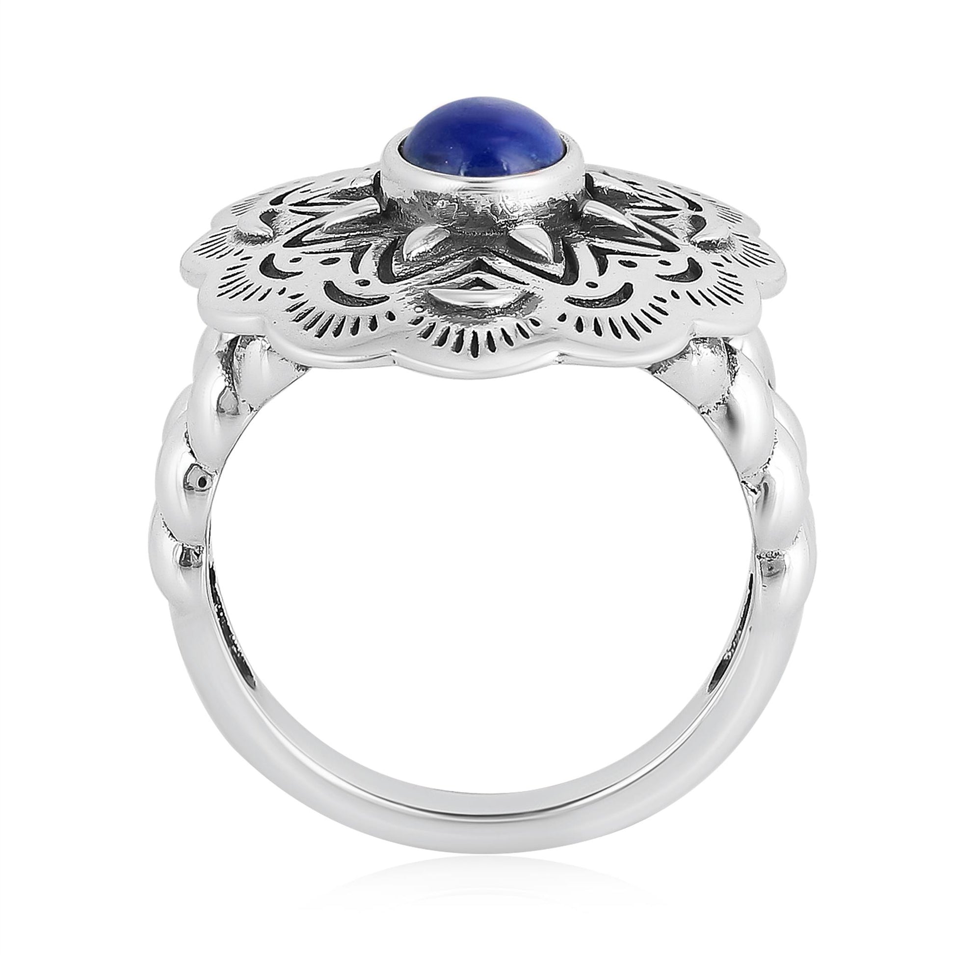 Sterling Silver Lapis Oval Gemstone Concha Ring