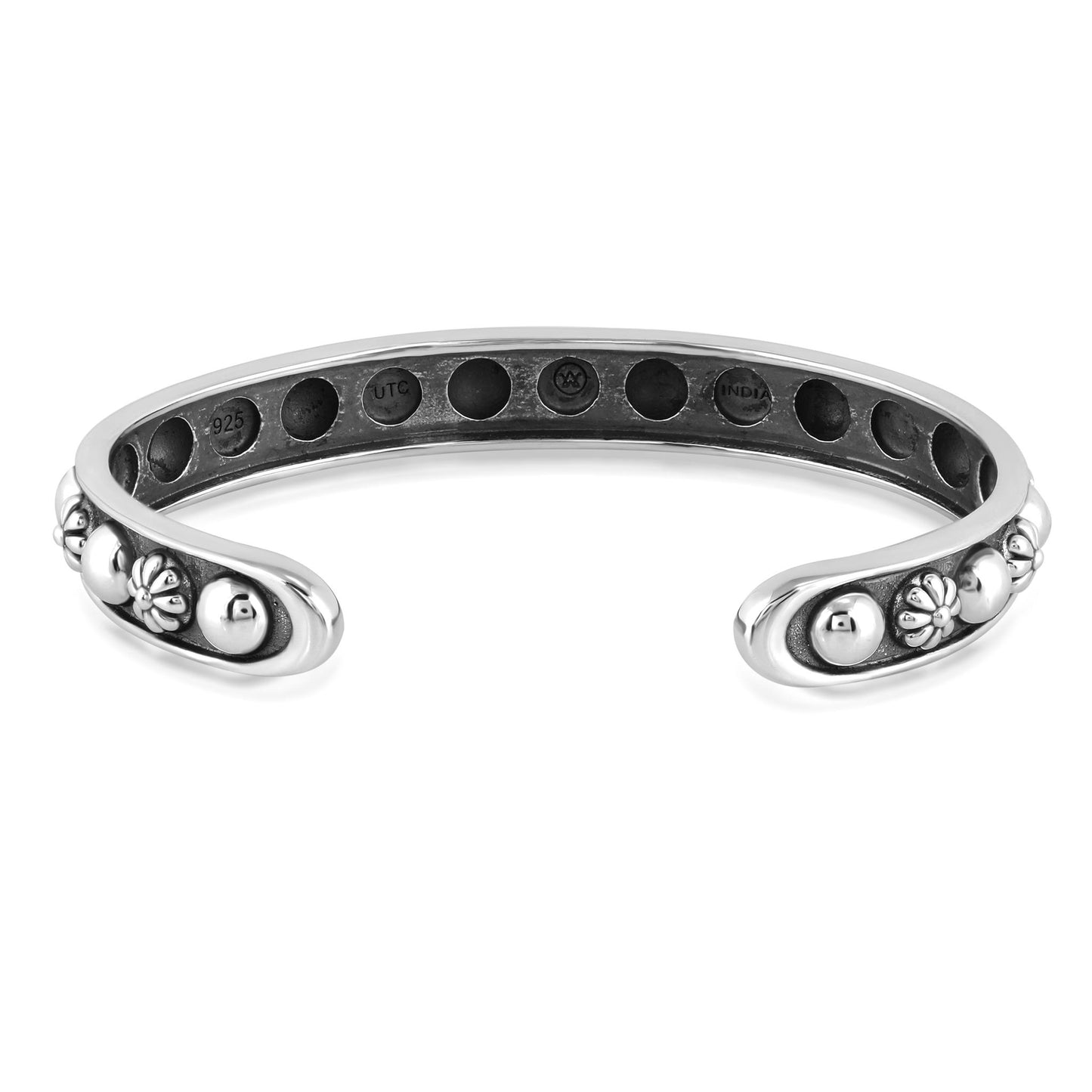Sterling Silver Concha Flower and Bead Narrow Cuff Bracelet